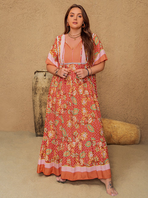 plus-size-printed-tie-neck-flutter-sleeve-maxi-dress-1 OhSoStyled - Sophia's Style-1